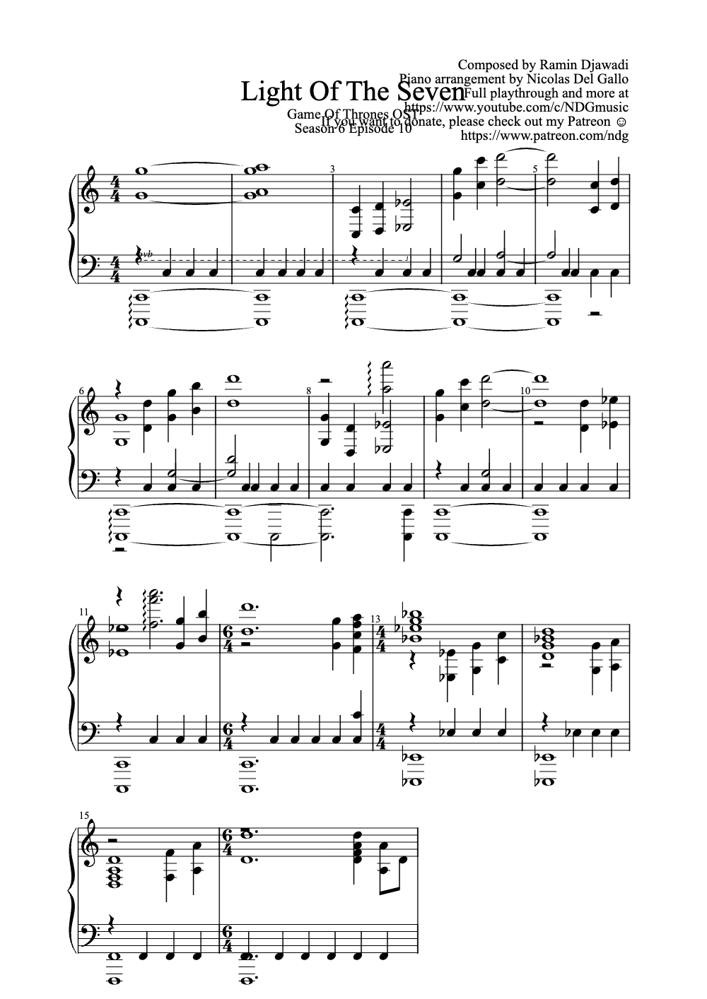 Sheet music preview for Light of the Seven