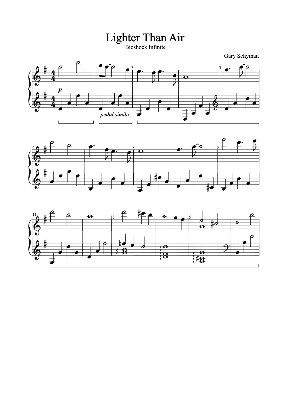 Sheet music preview for Lighter Than Air