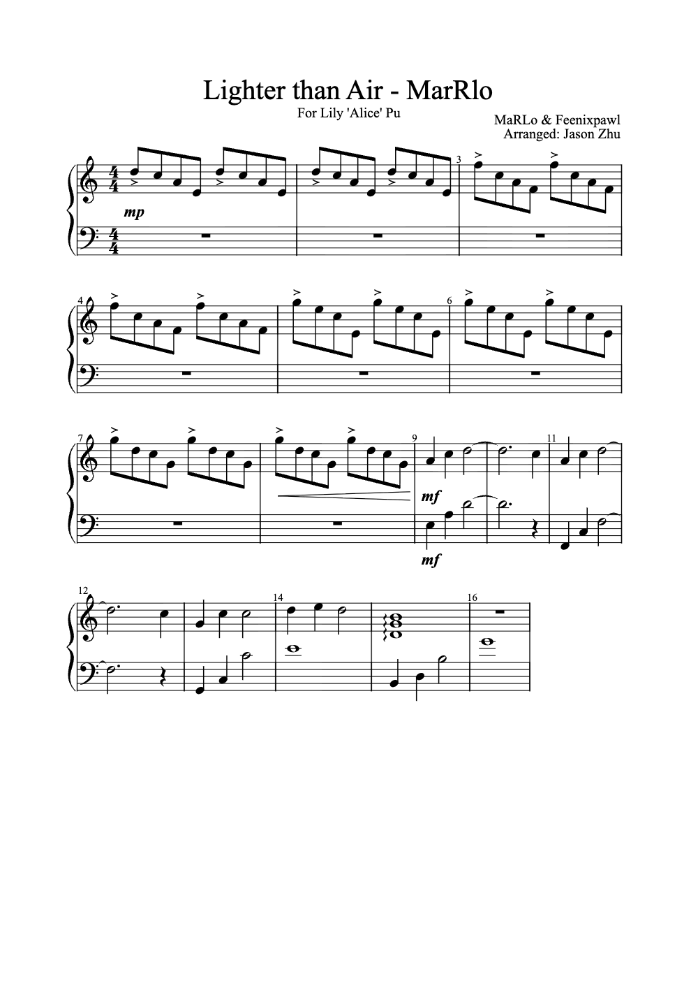 Sheet music preview for Lighter Than Air