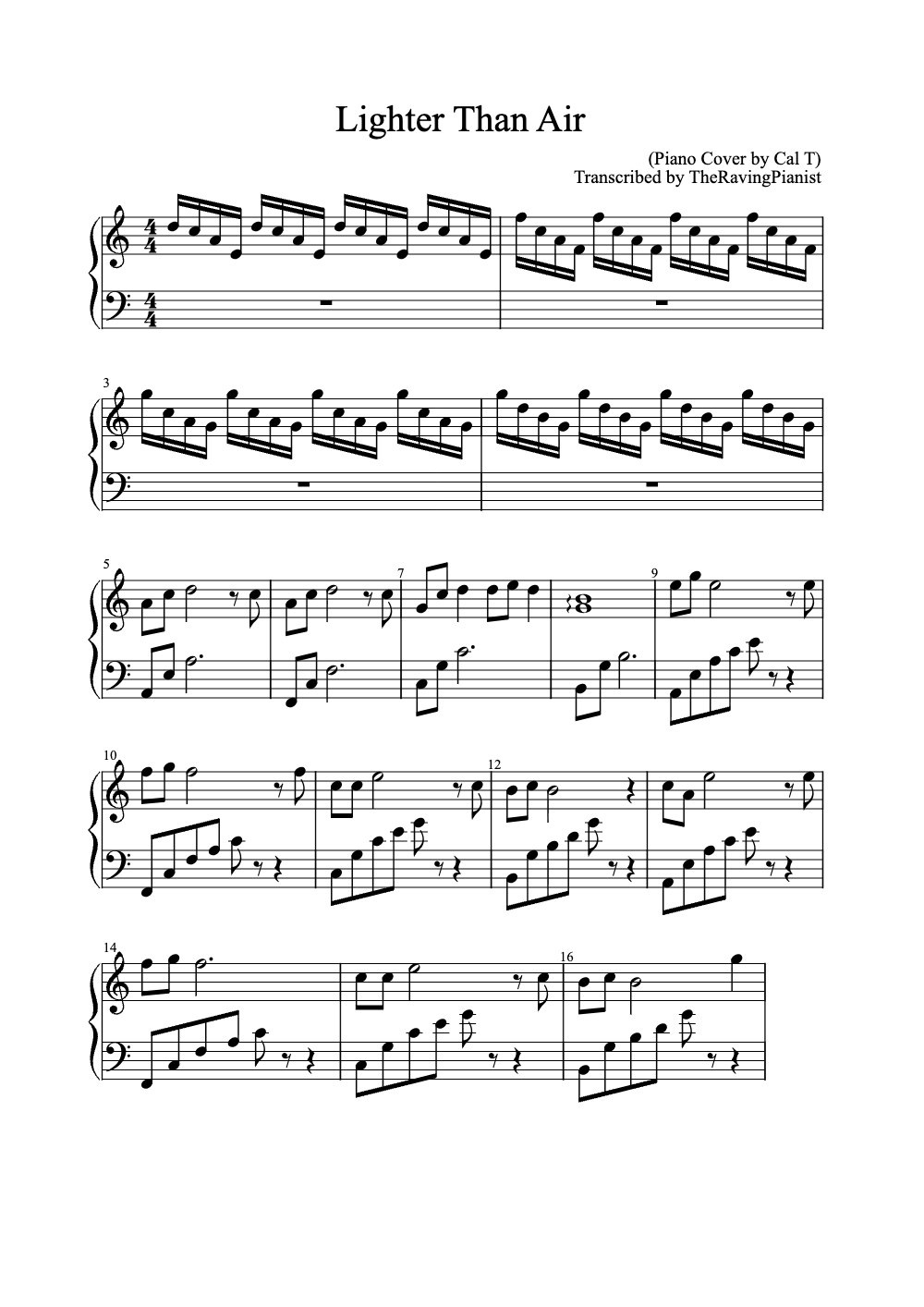 Sheet music preview for Lighter Than Air
