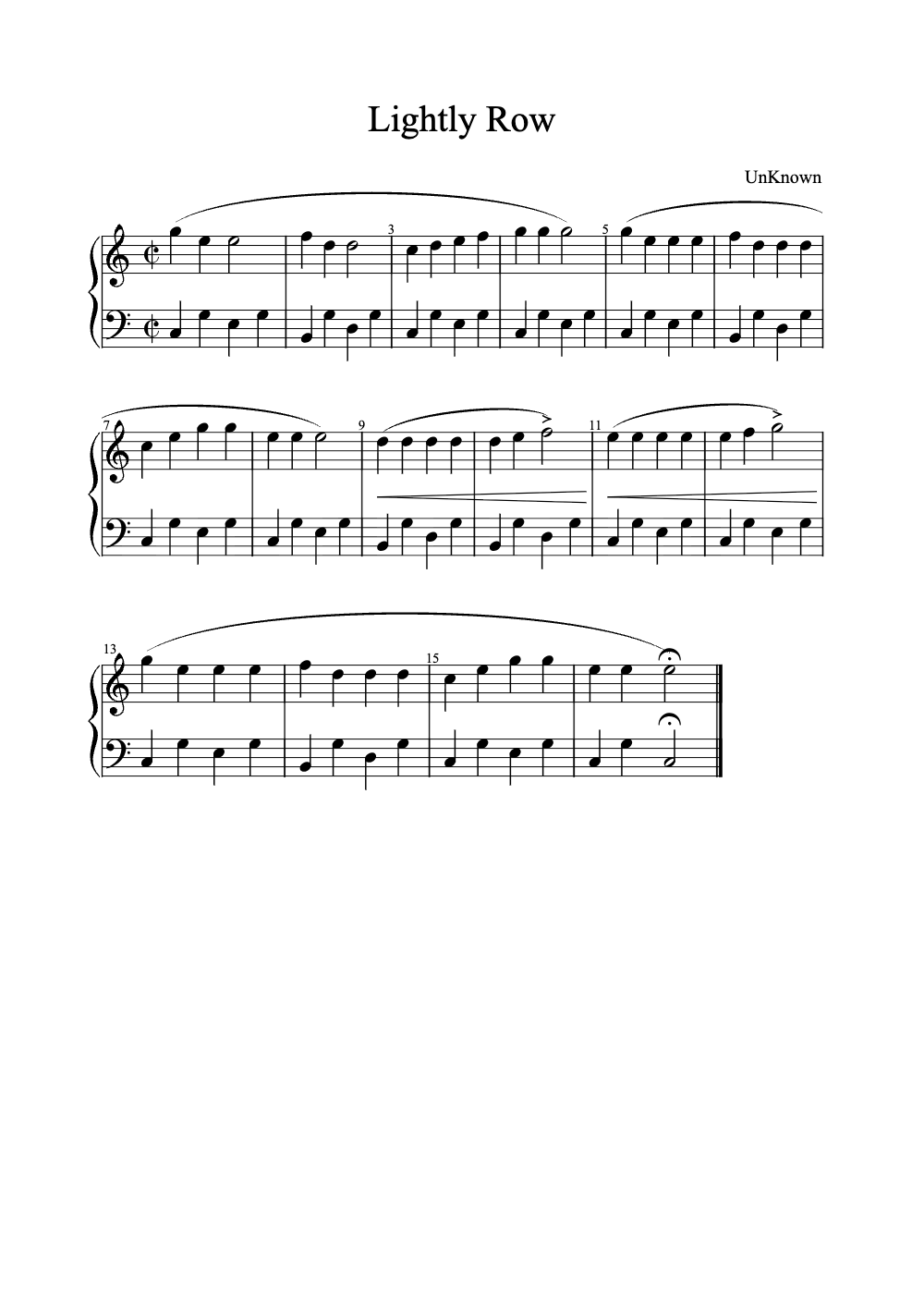 Sheet music preview for Lightly Row