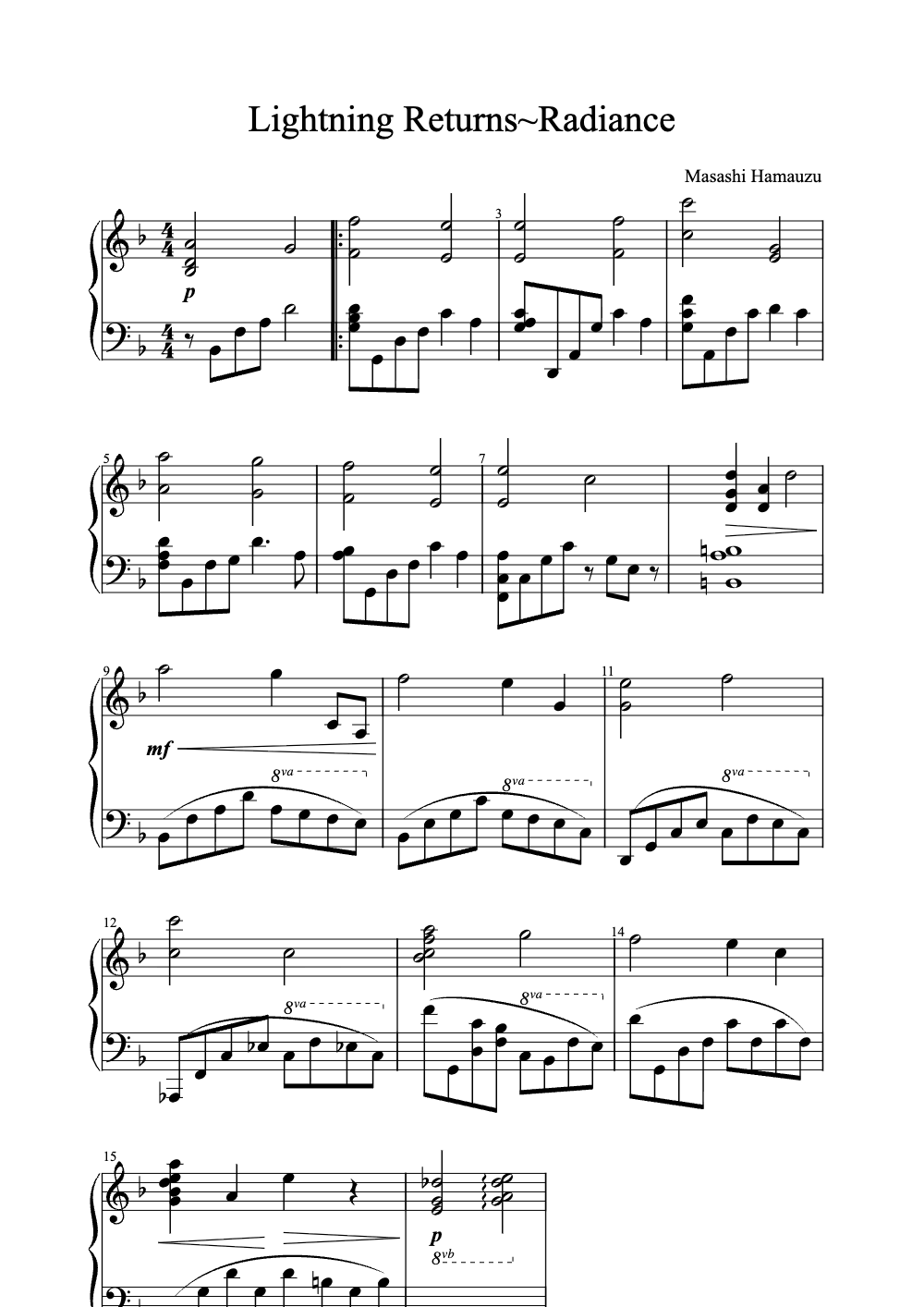 Sheet music preview for Lightning Returns: Radiance