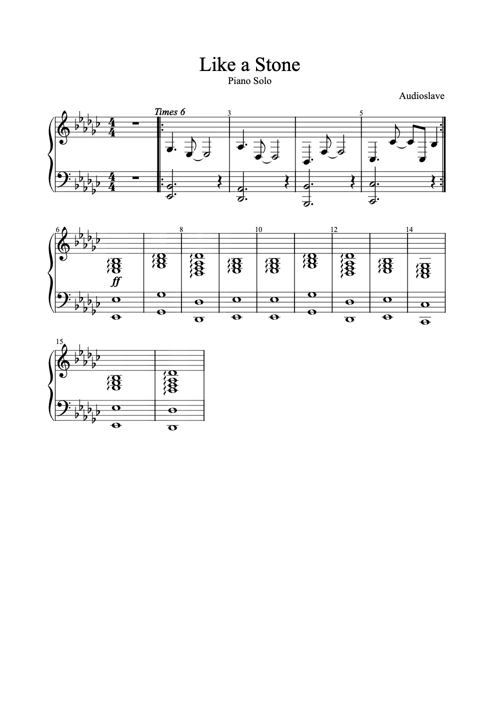 Sheet music preview for Like a Stone