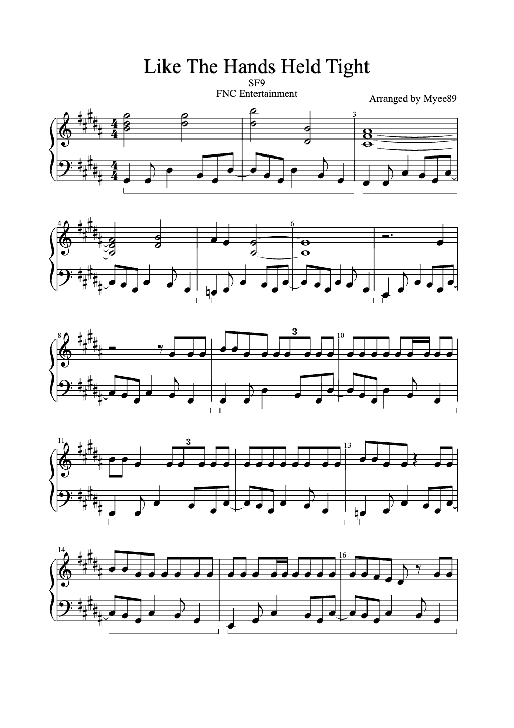 Sheet music preview for Like the Hands Held Tight