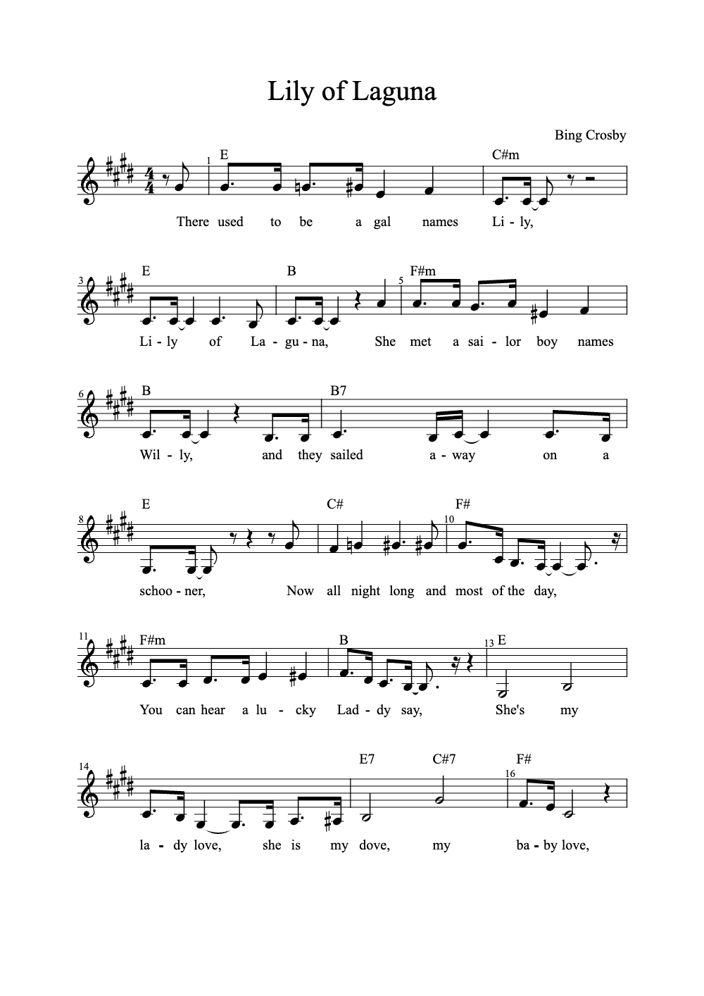 Sheet music preview for Lily of Laguna