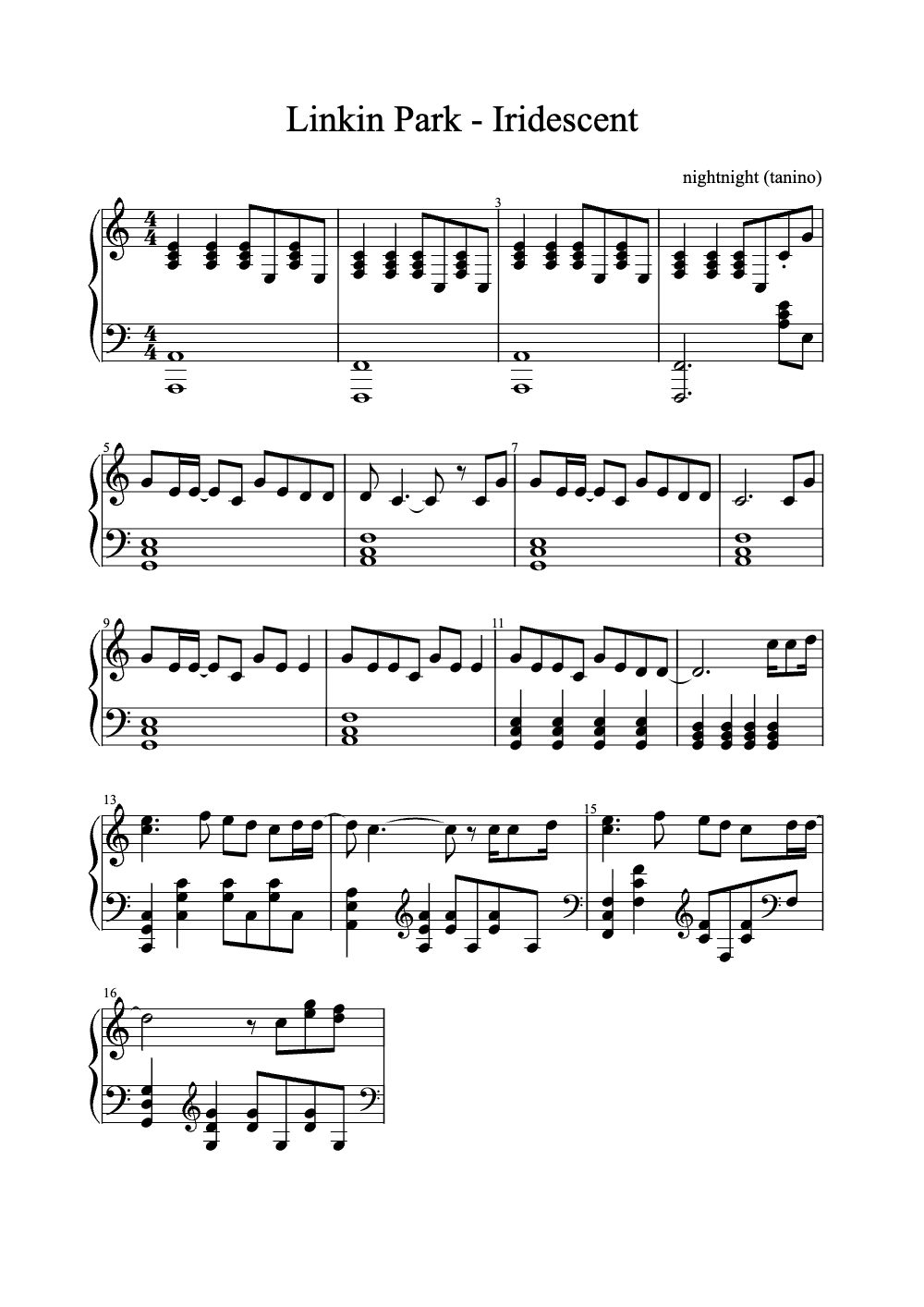 Sheet music preview for Iridescent