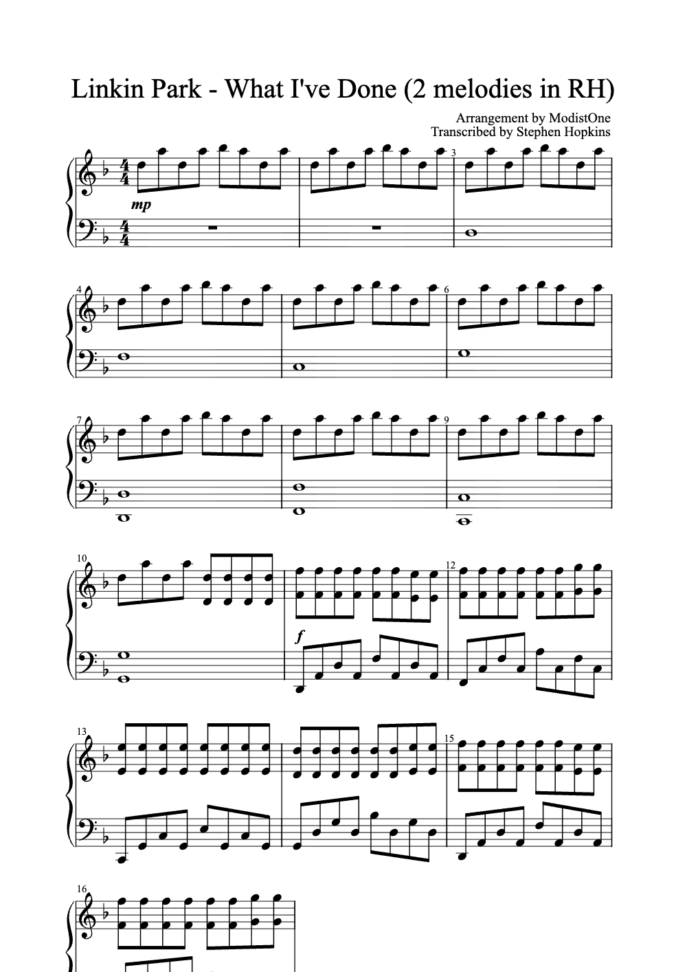 Sheet music preview for What I've Done