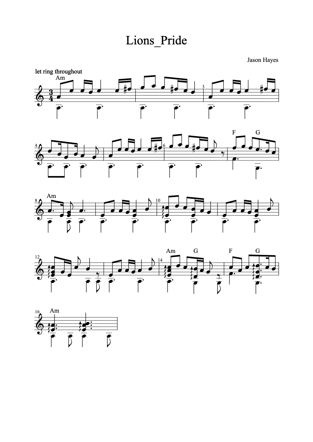 Sheet music preview for Lion's Pride