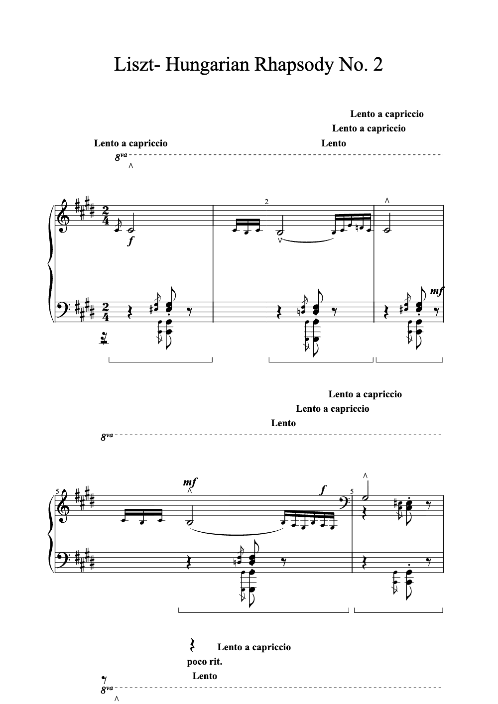 Sheet music preview for Hungarian Rhapsody No. 2