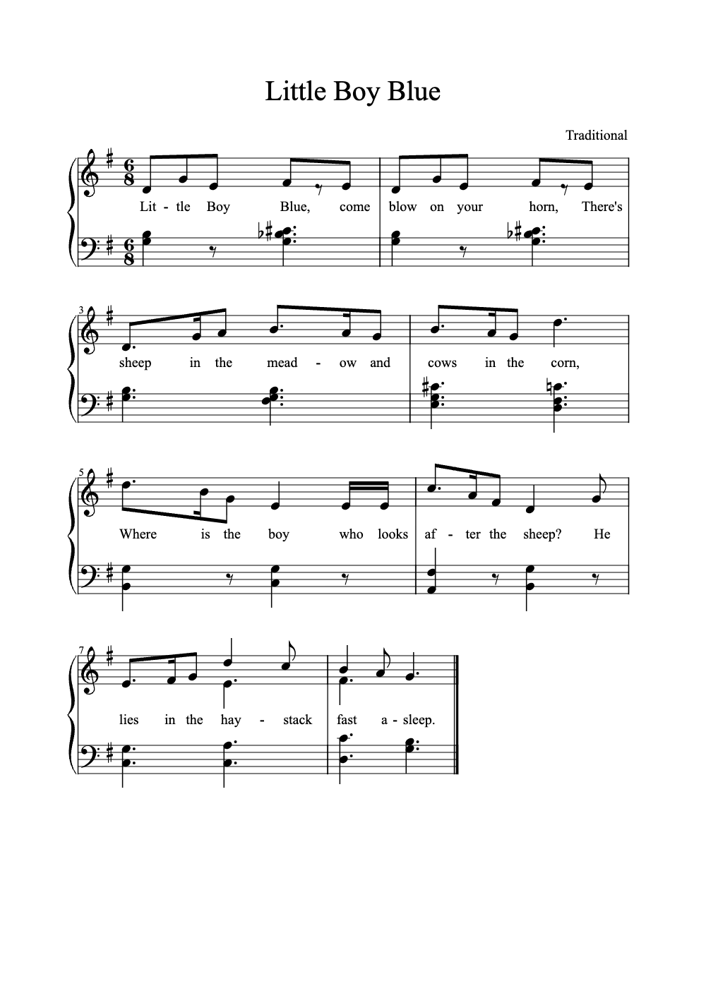 Sheet music preview for Little Boy Blue