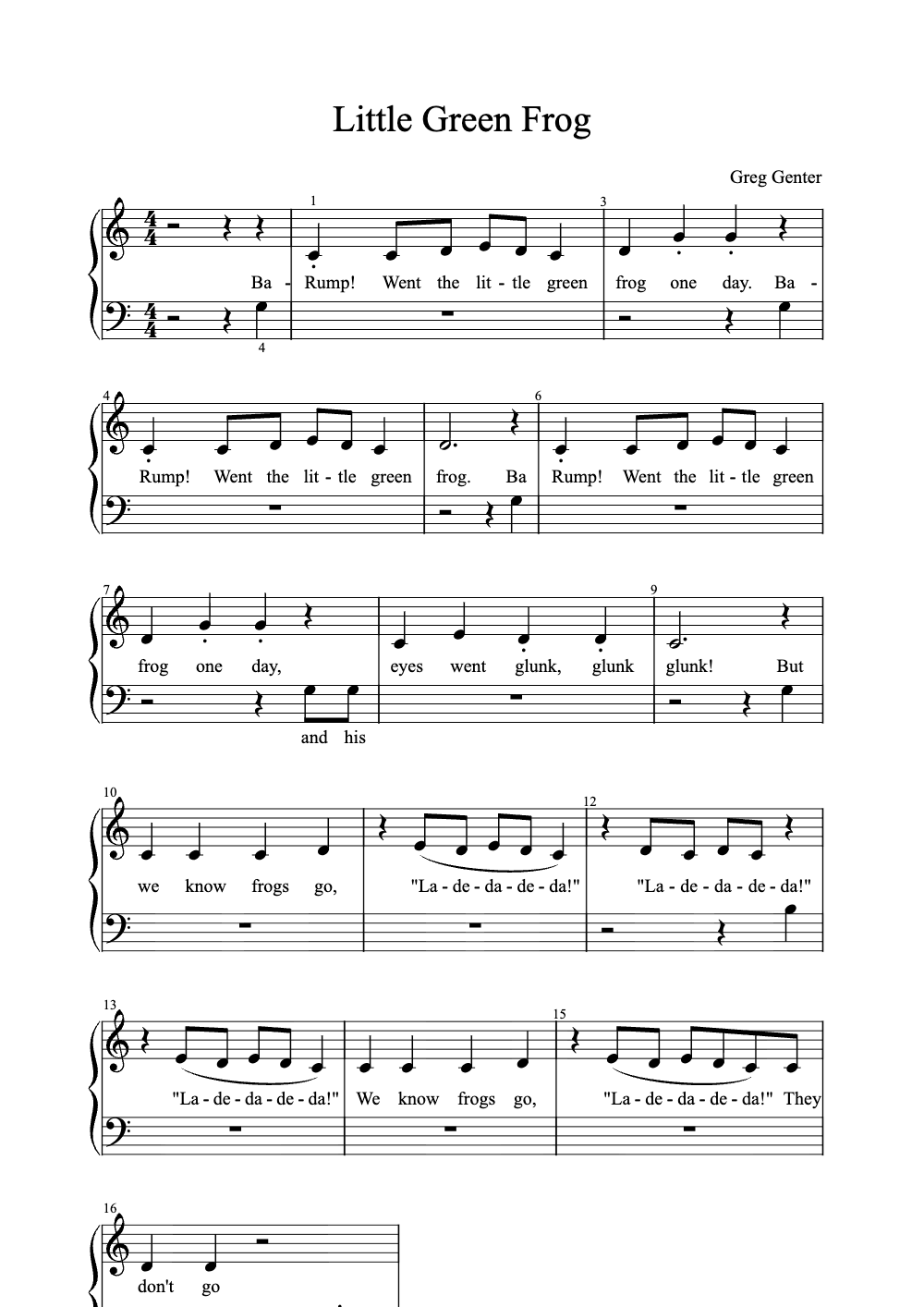 Sheet music preview for Little Green Frog