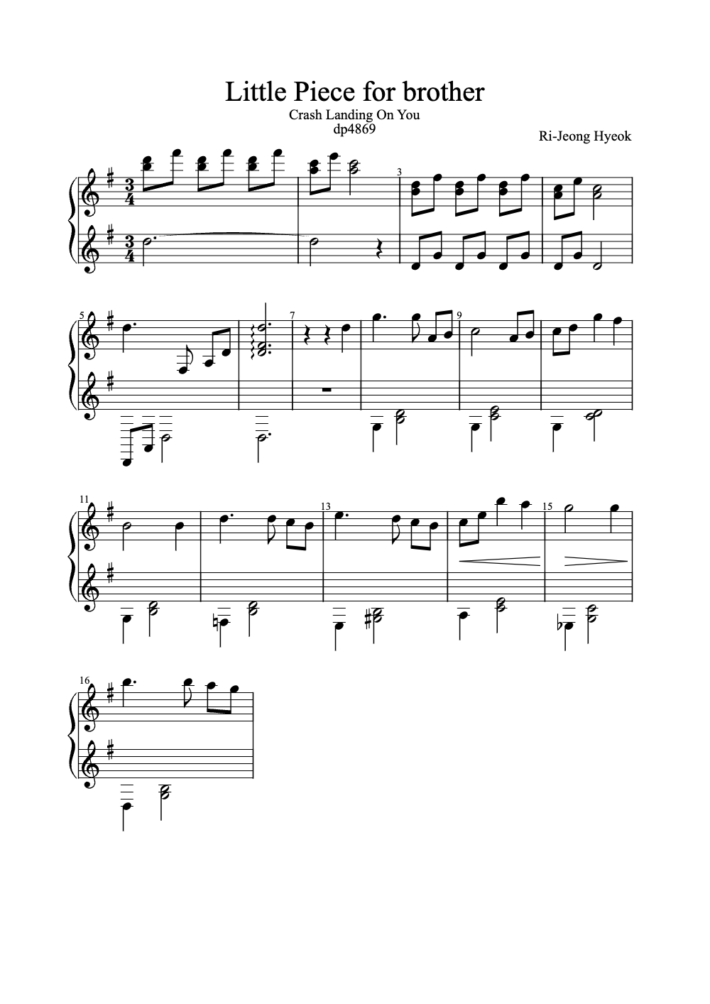 Sheet music preview for Little Piece for Brother