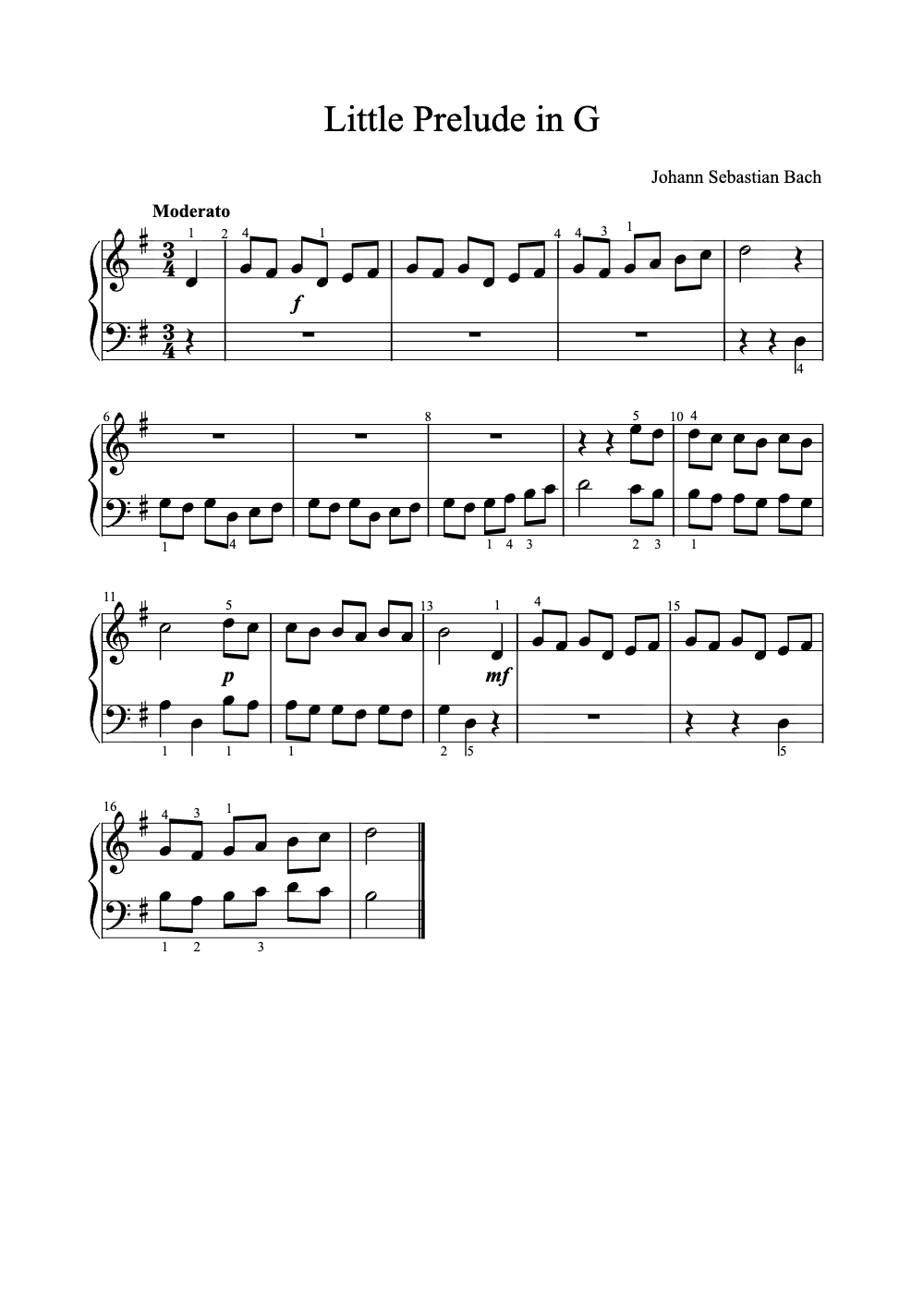 Sheet music preview for Little Prelude in G