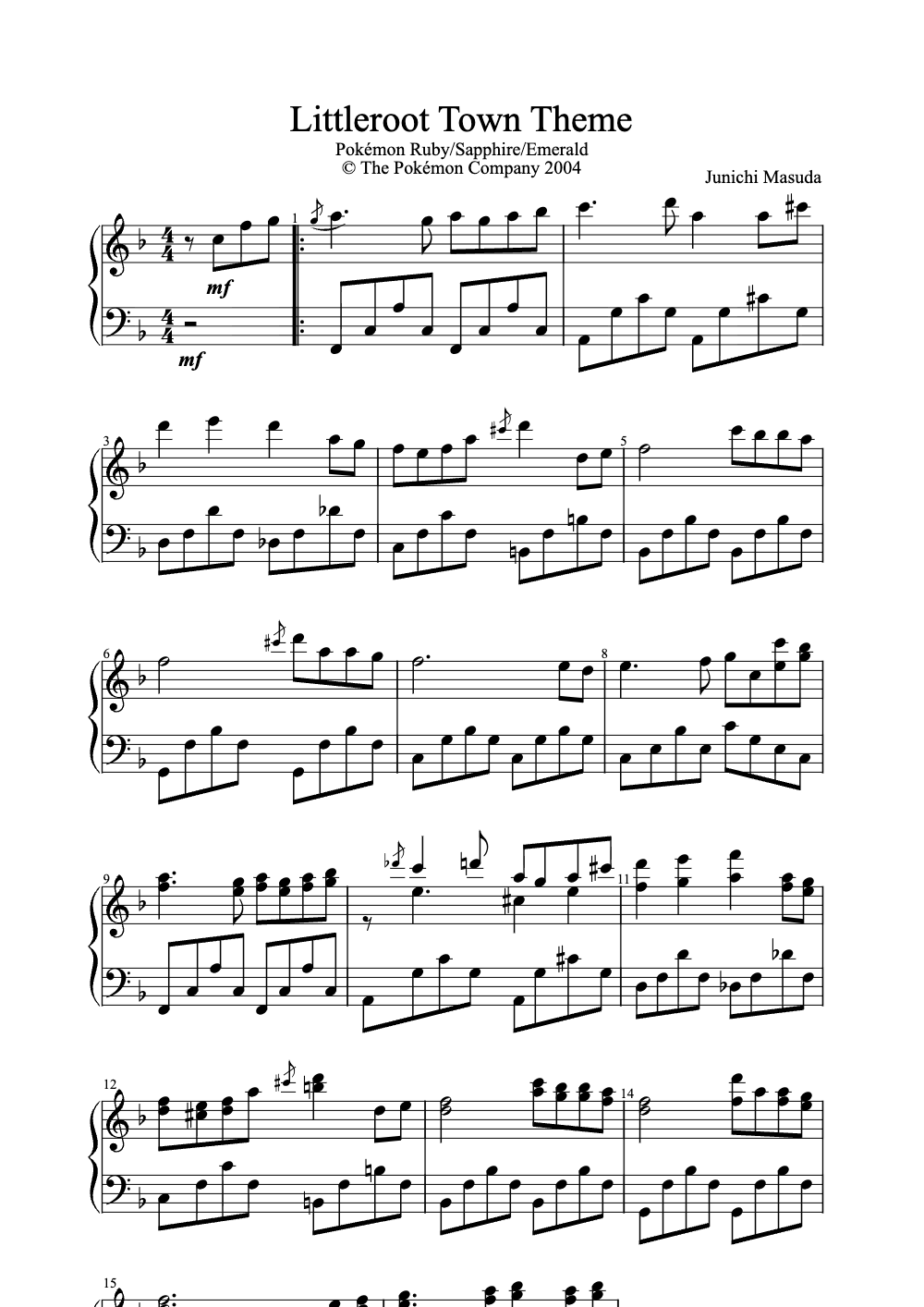 Sheet music preview for Littleroot Town Theme