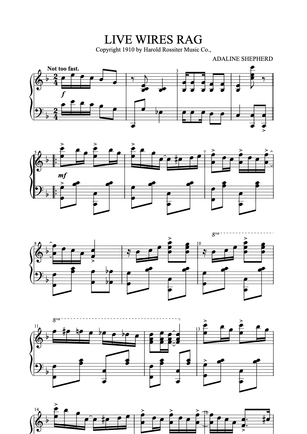 Sheet music preview for Live Wires Rag