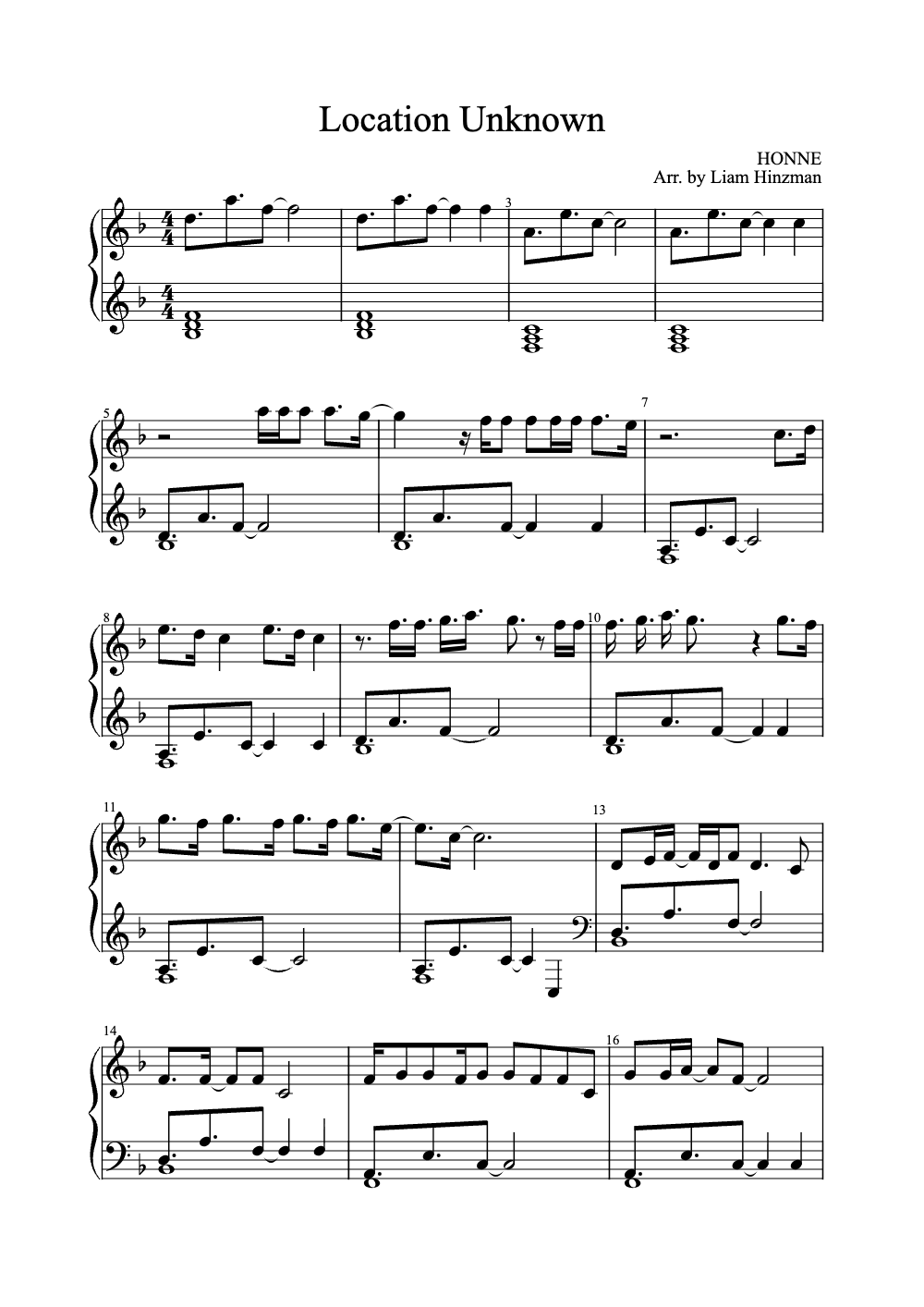 Sheet music preview for Location Unknown
