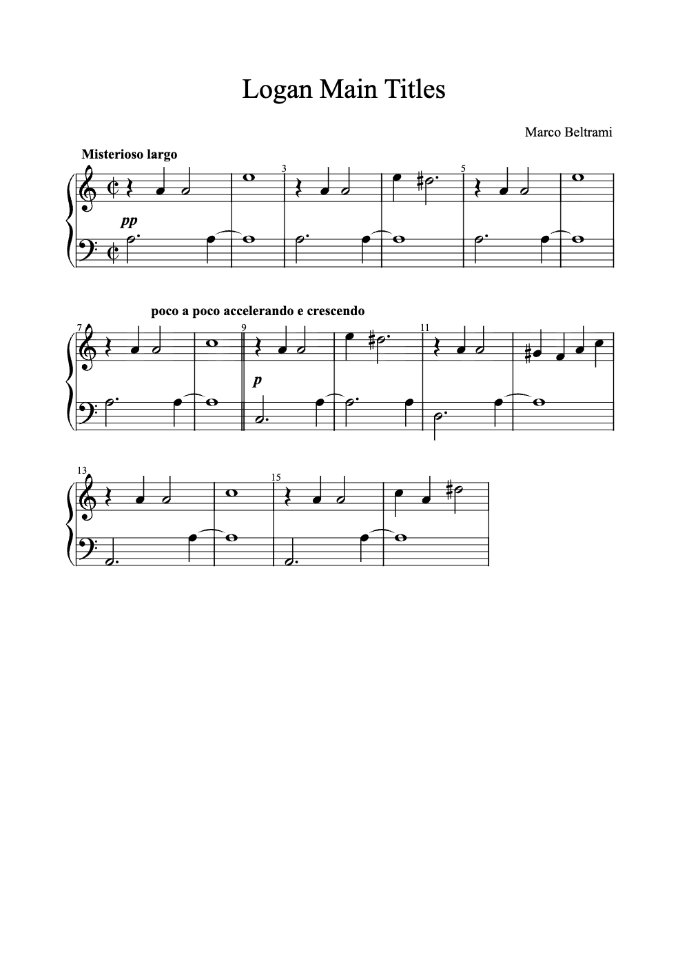 Sheet music preview for Logan Main Titles