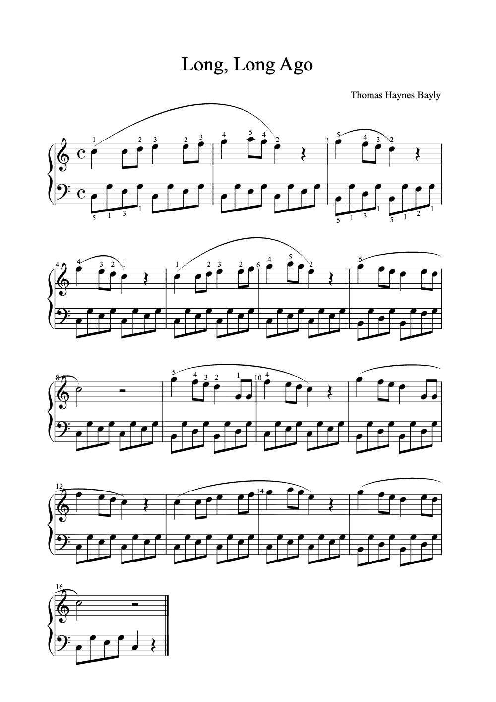 Sheet music preview for Long, Long Ago