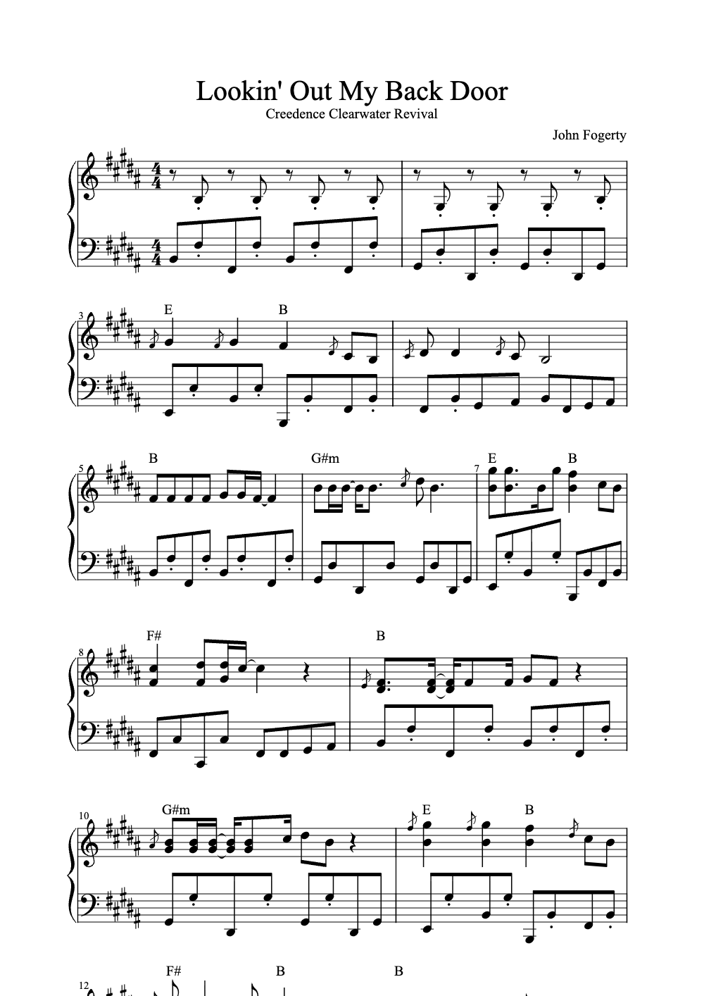 Lookin Out My Back Door John Fogerty Sheet Music MasterPiano Lookin Out My Back Door John Fogerty Sheet Music MasterPiano