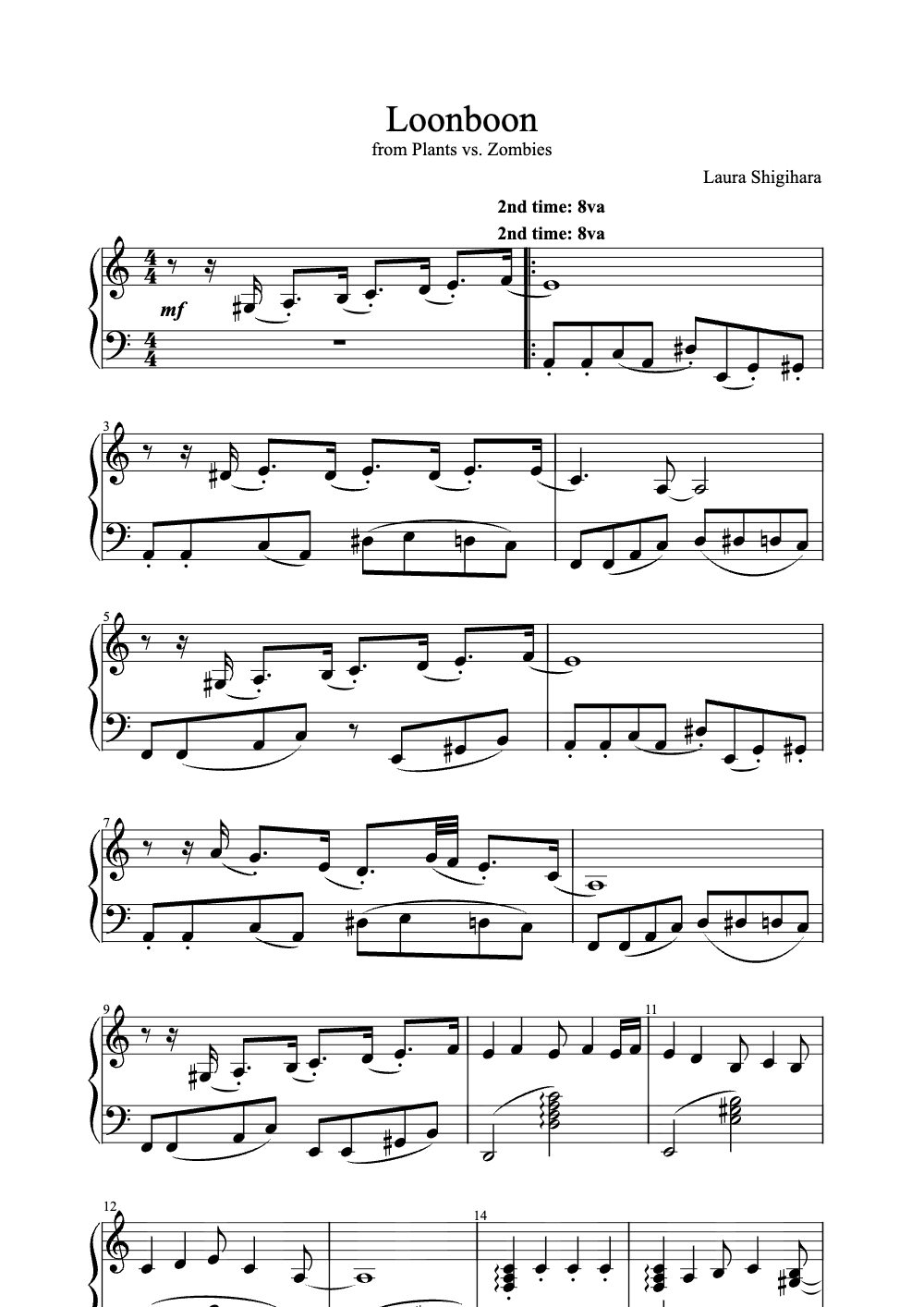 Sheet music preview for Loonboon