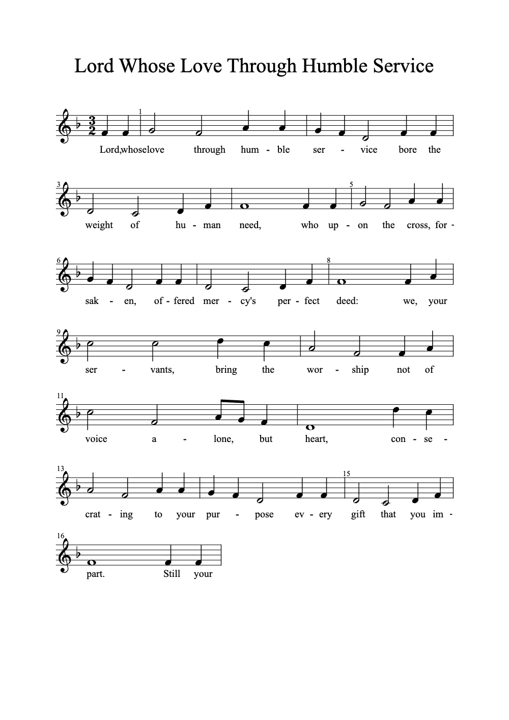 Sheet music preview for Lord Whose Love Through Humble Service