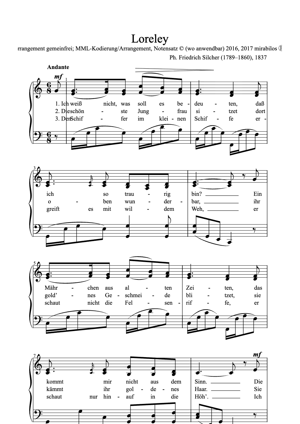 Sheet music preview for Loreley