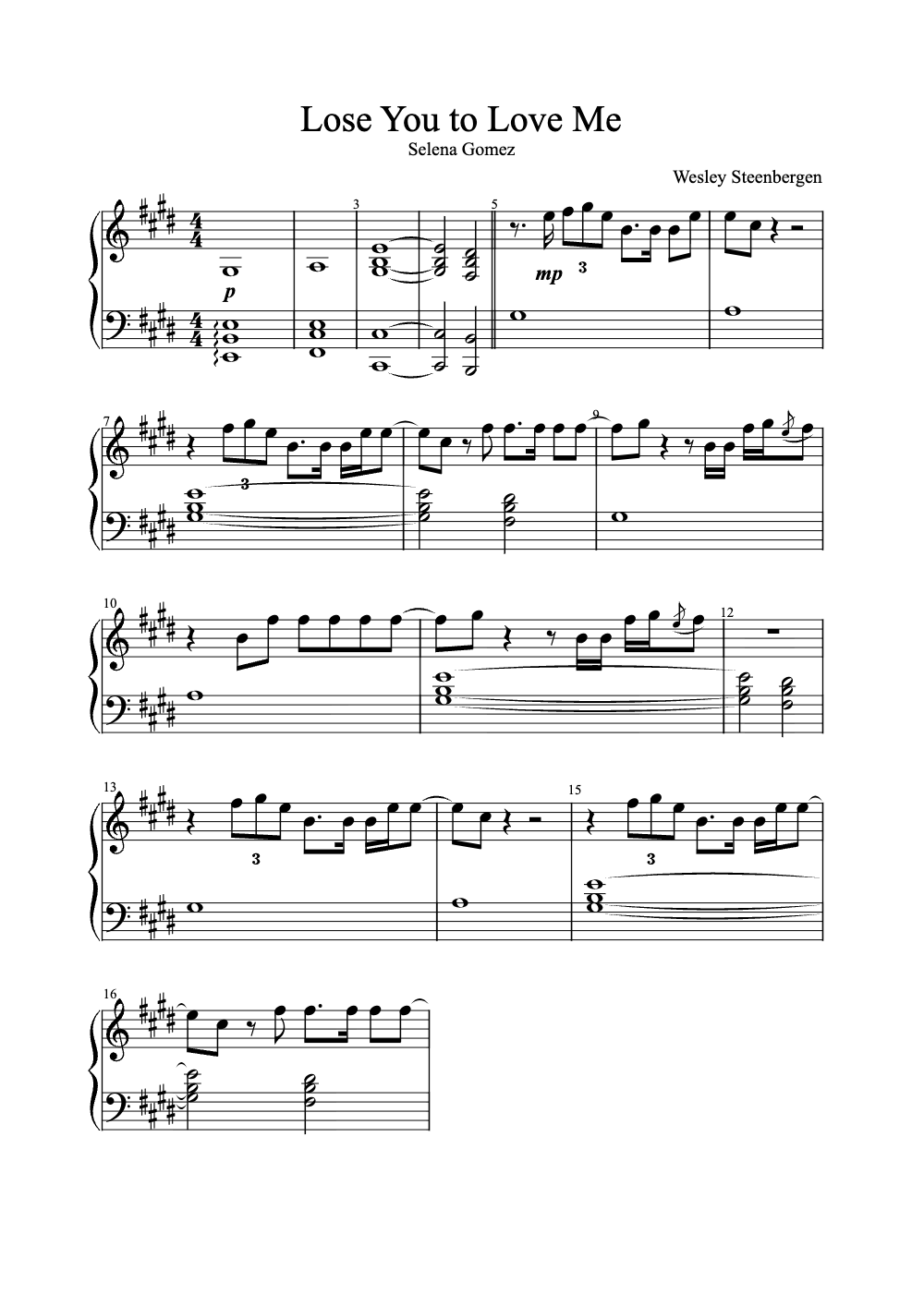 Sheet music preview for Lose You to Love Me