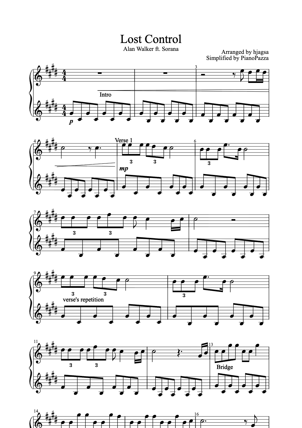 Sheet music preview for Lost Control