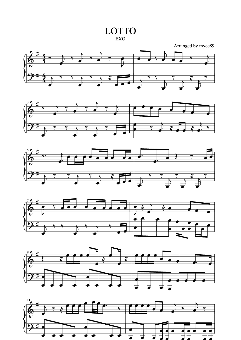 Sheet music preview for Lotto