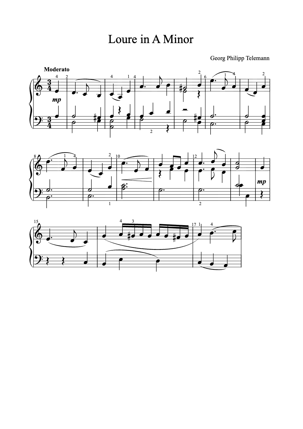 Sheet music preview for Loure in A Minor