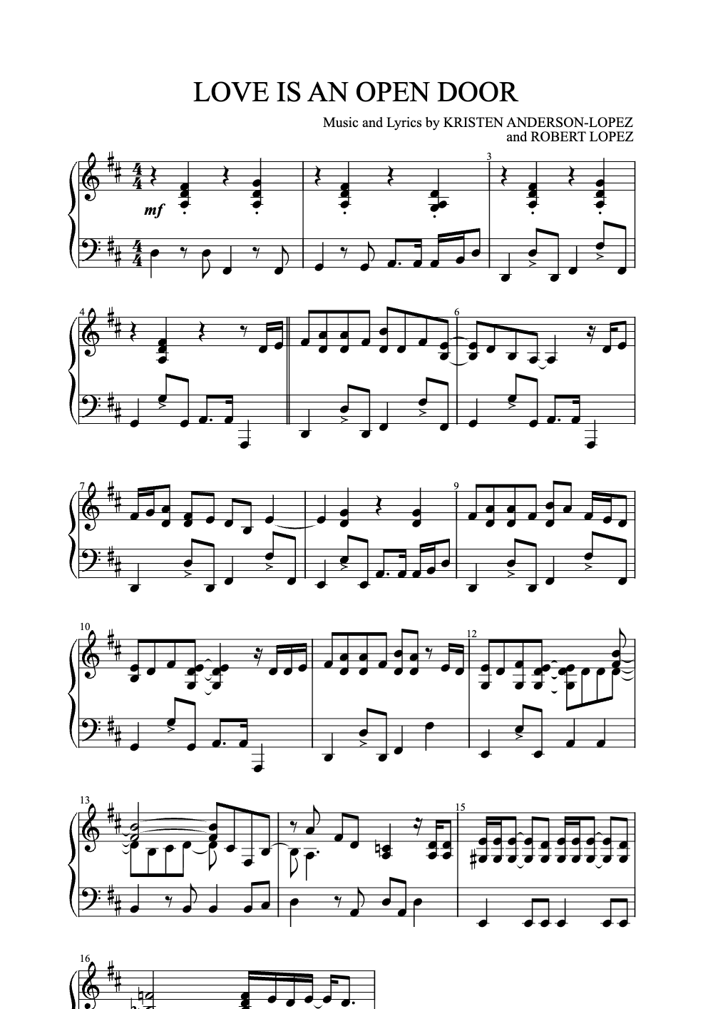 Sheet music preview for Love Is an Open Door