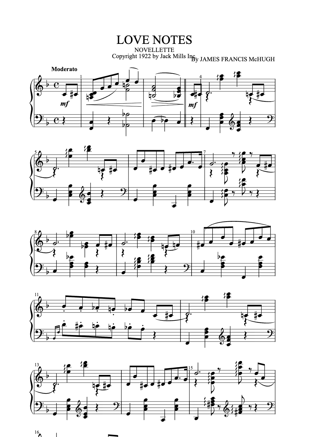 Sheet music preview for Love Notes