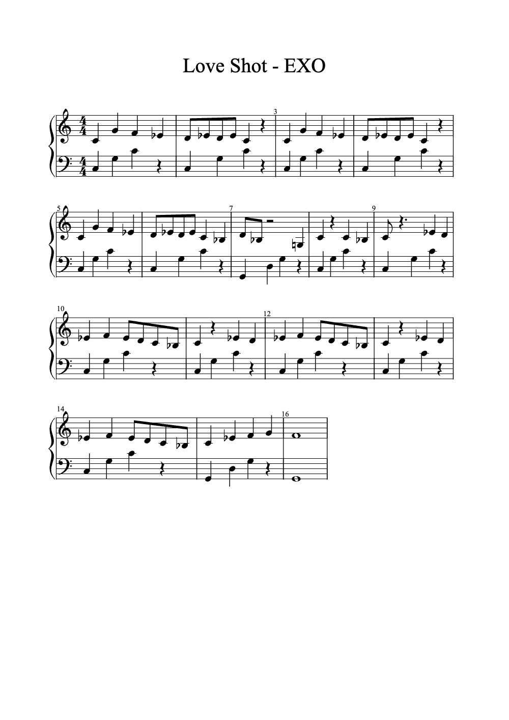 Sheet music preview for Love Shot