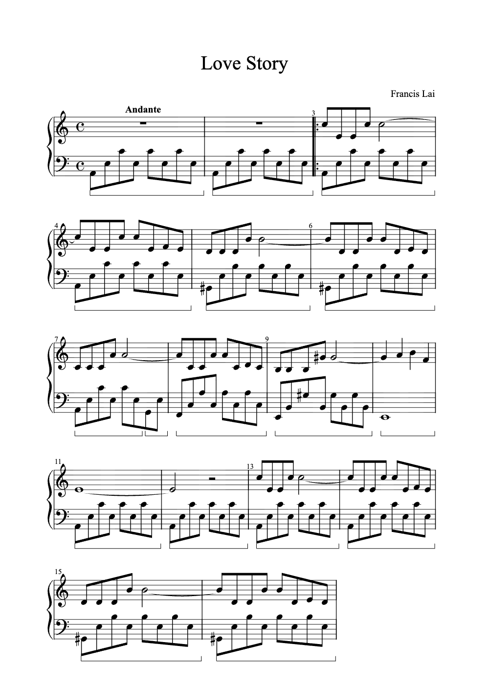 Sheet music preview for Love Story