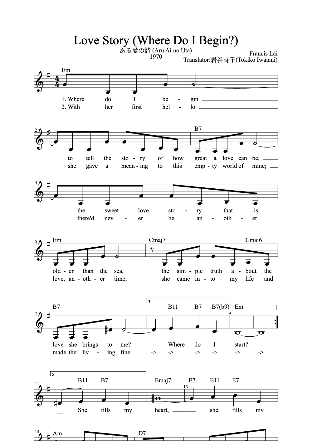 Sheet music preview for Love Story (Where Do I Begin?)