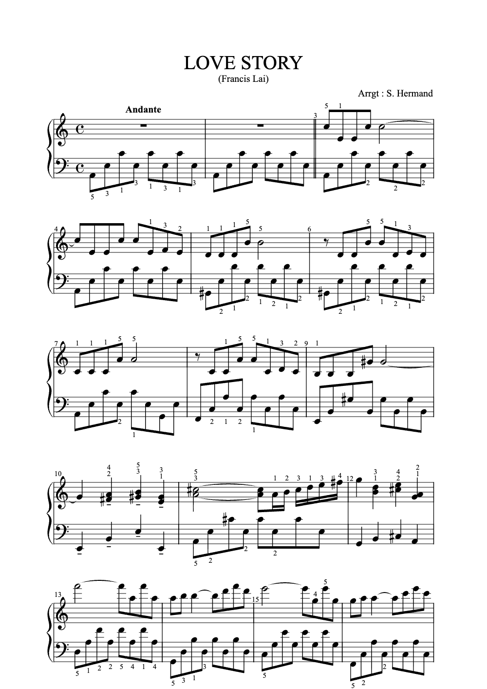 Sheet music preview for Love Story