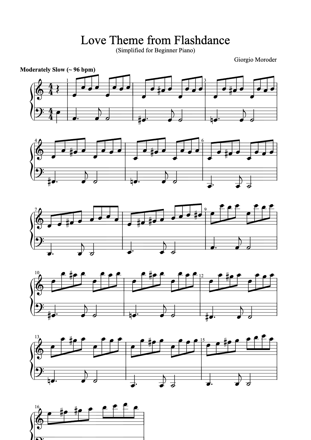 Sheet music preview for Love Theme from Flashdance