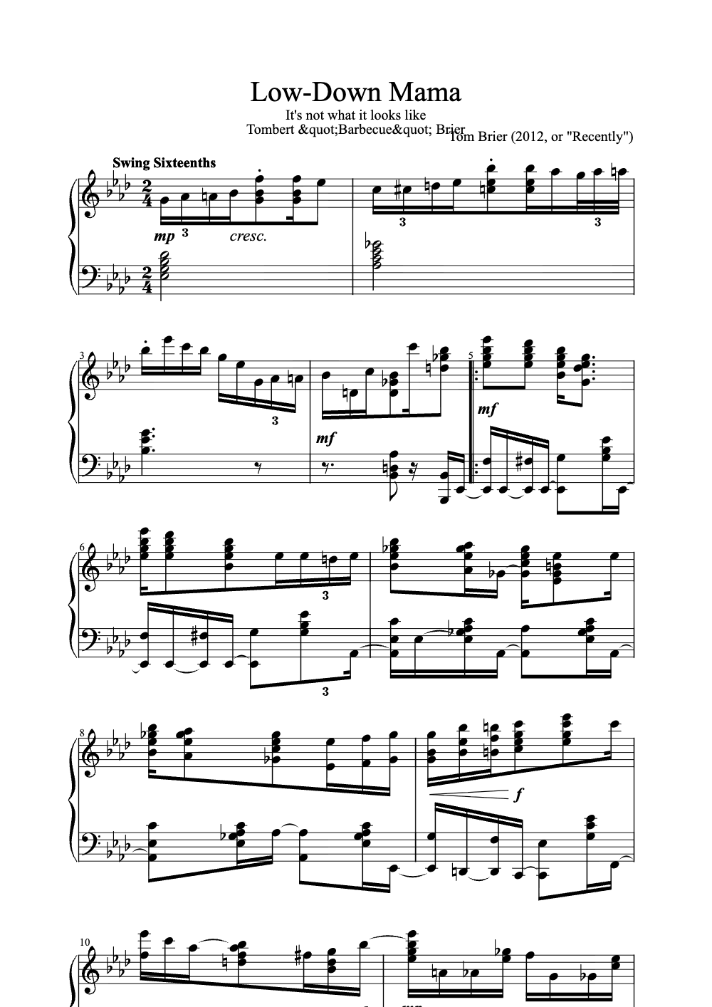 Sheet music preview for Low-Down Mama