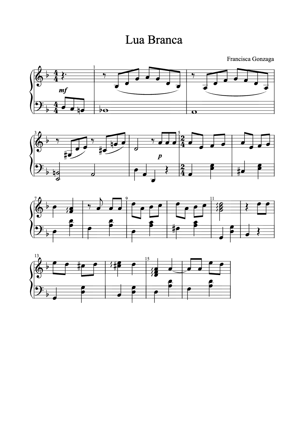 Sheet music preview for Lua Branca
