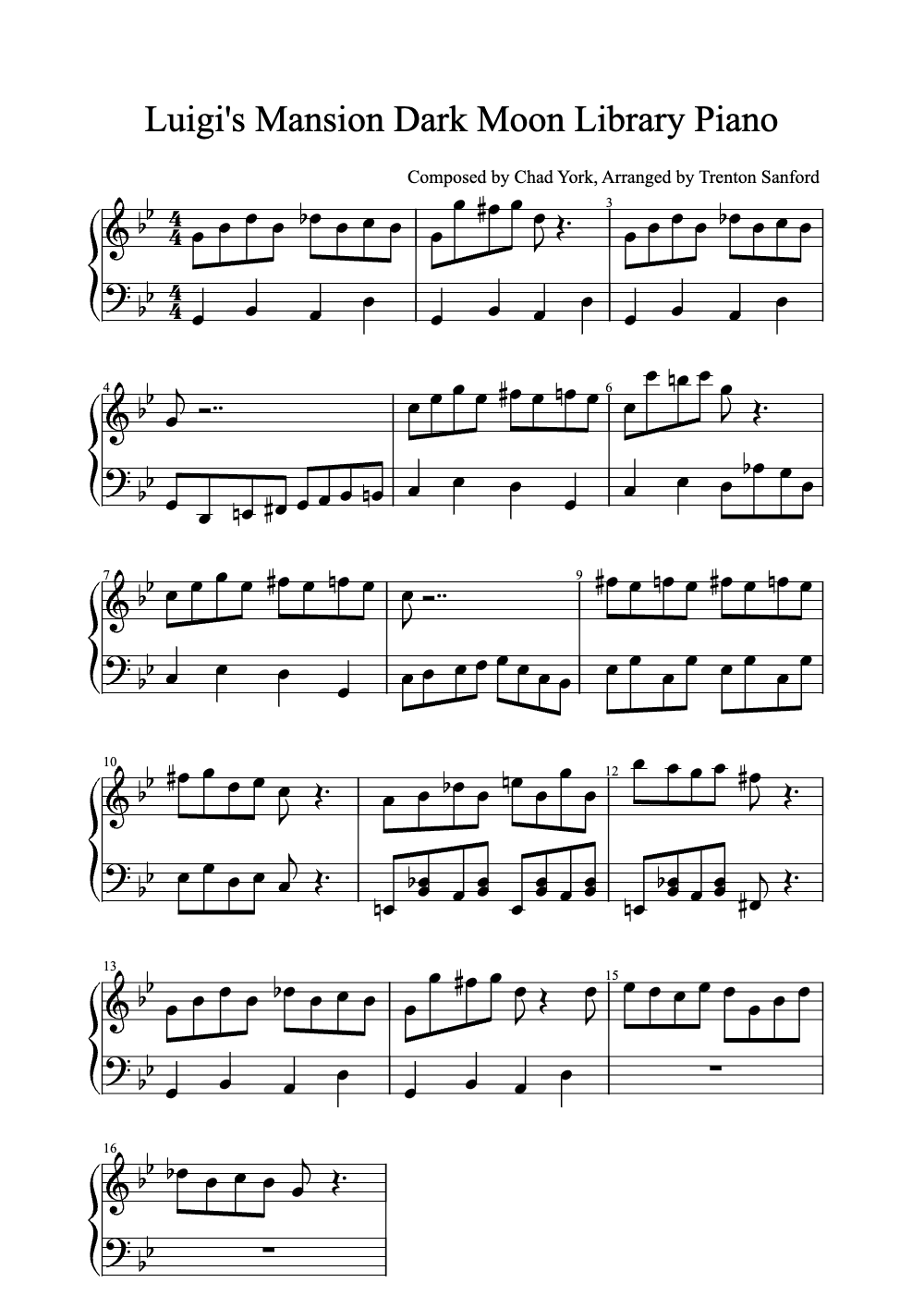 Sheet music preview for Luigi's Mansion: Dark Moon Library