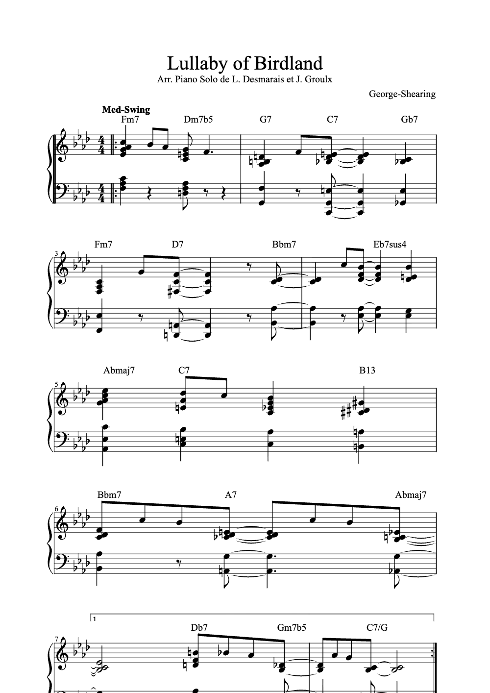Sheet music preview for Lullaby of Birdland