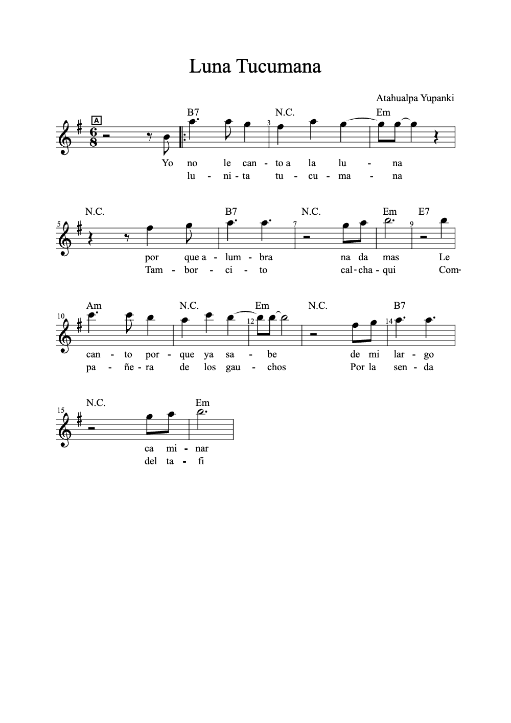 Sheet music preview for Luna Tucumana