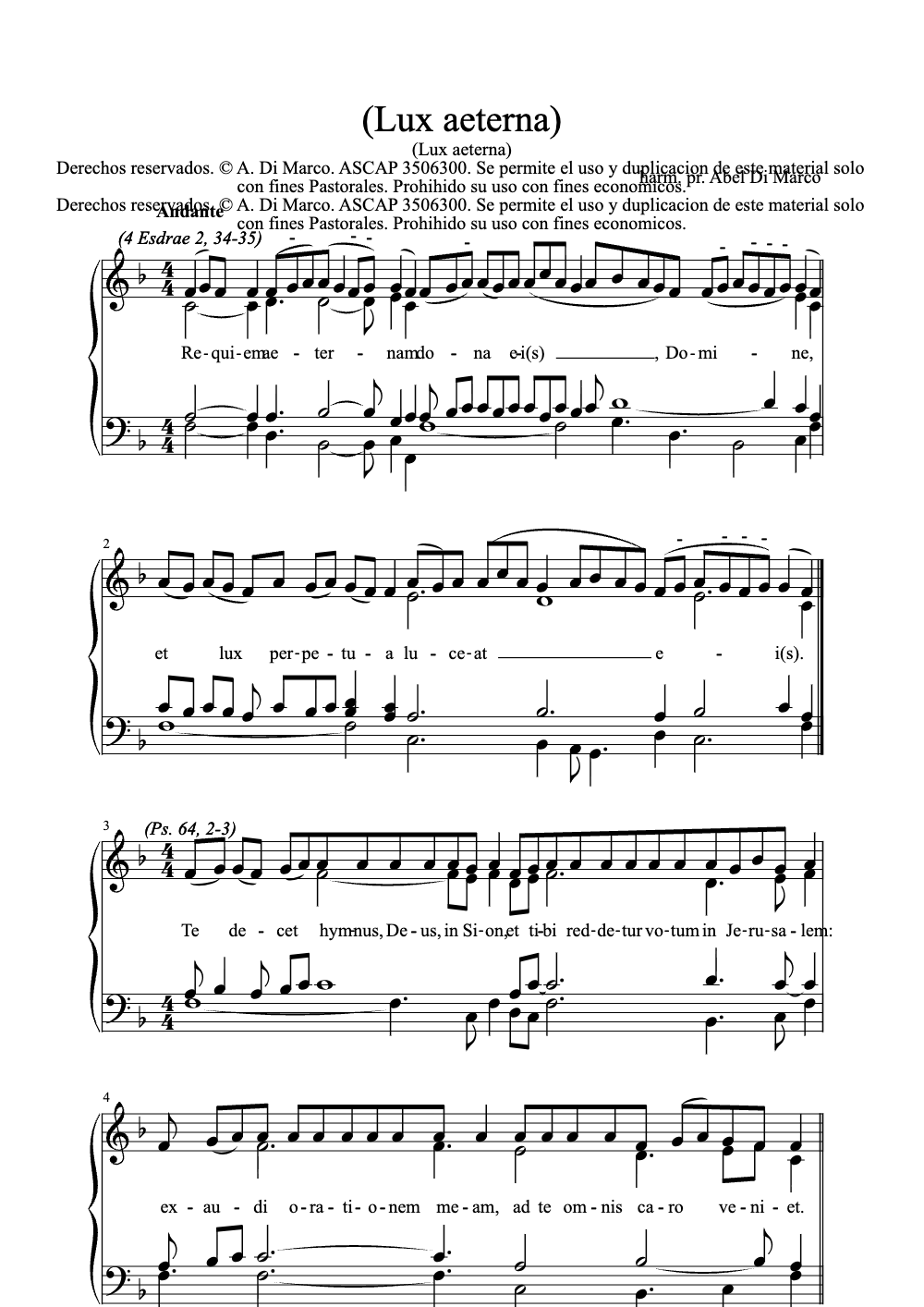 Sheet music preview for Lux Aeterna
