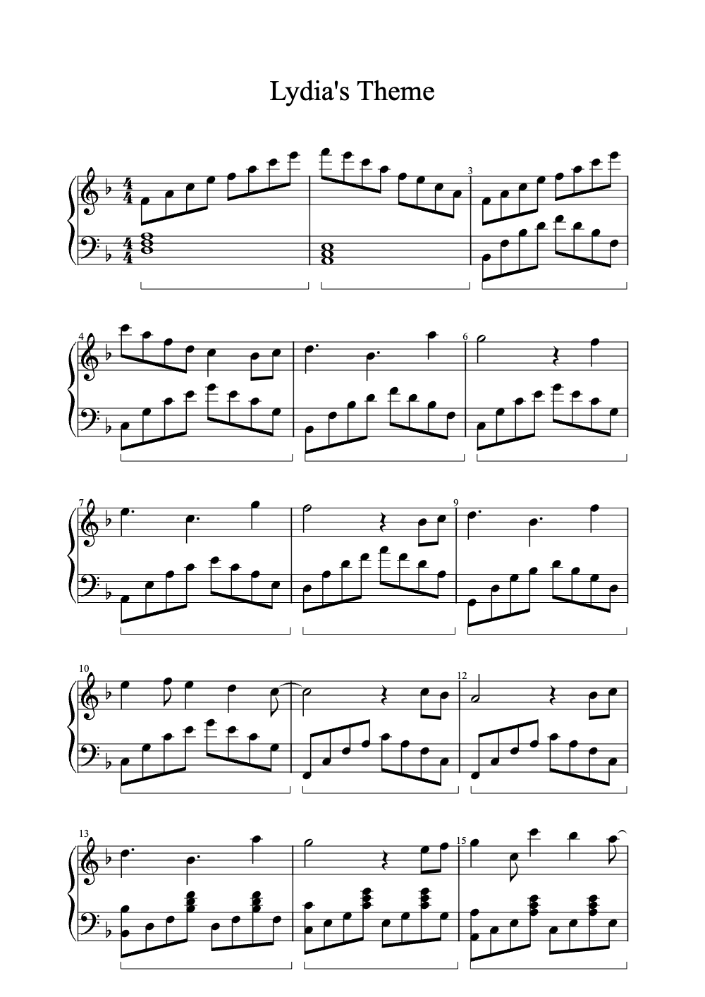 Sheet music preview for Lydia's Theme
