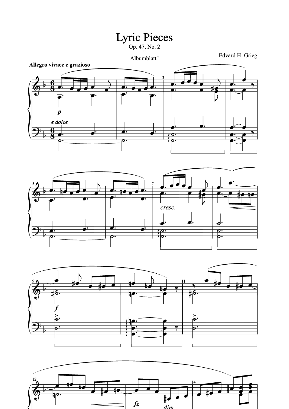 Sheet music preview for Lyric Pieces