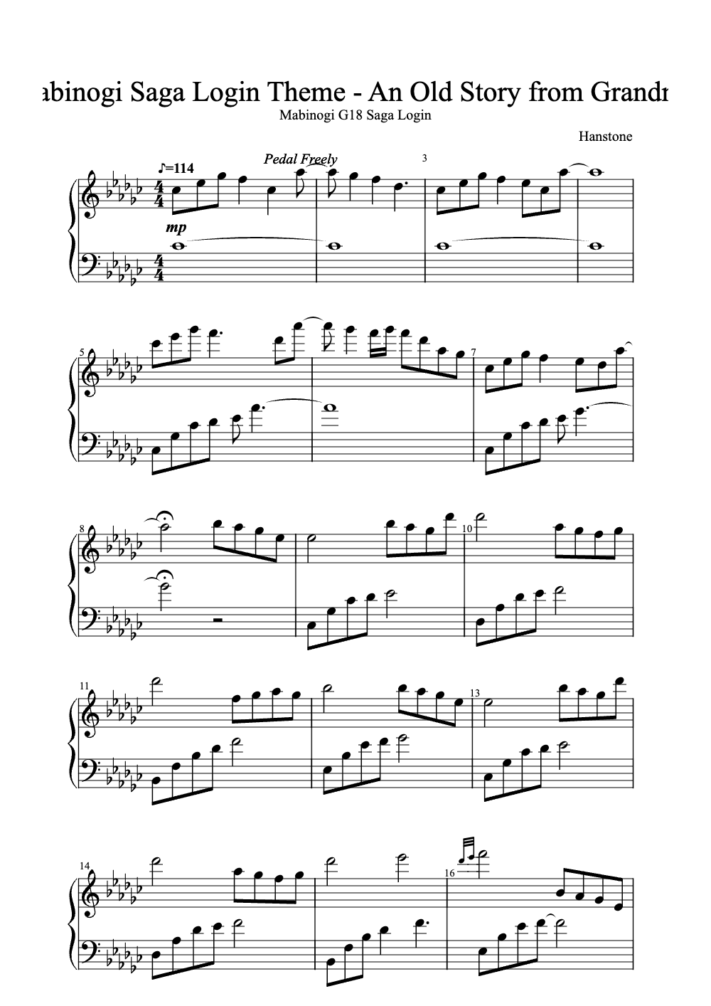 Sheet music preview for Mabinogi Saga Login Theme