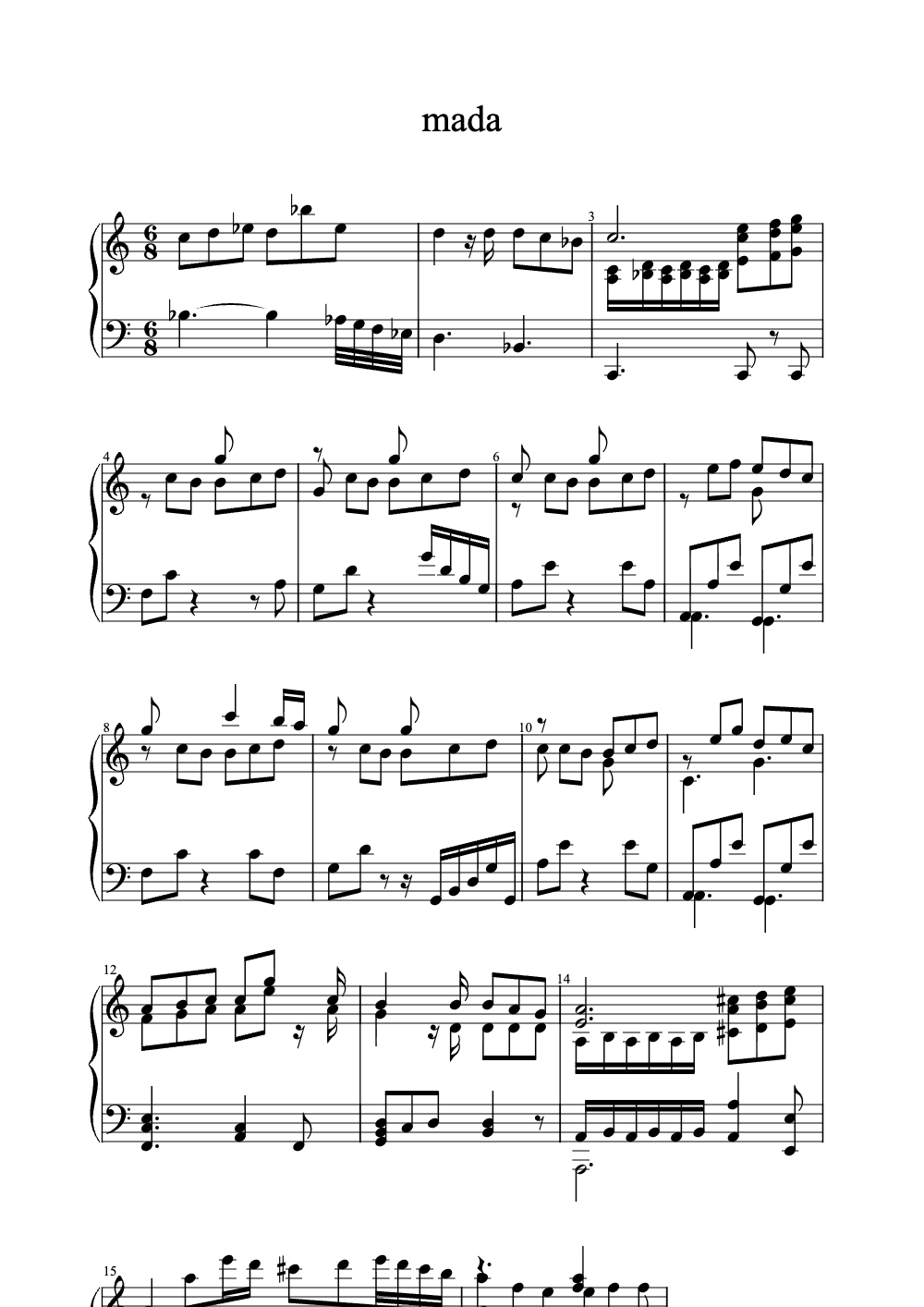 Sheet music preview for mada