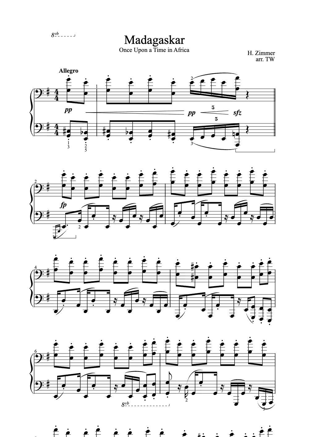 Sheet music preview for Madagascar