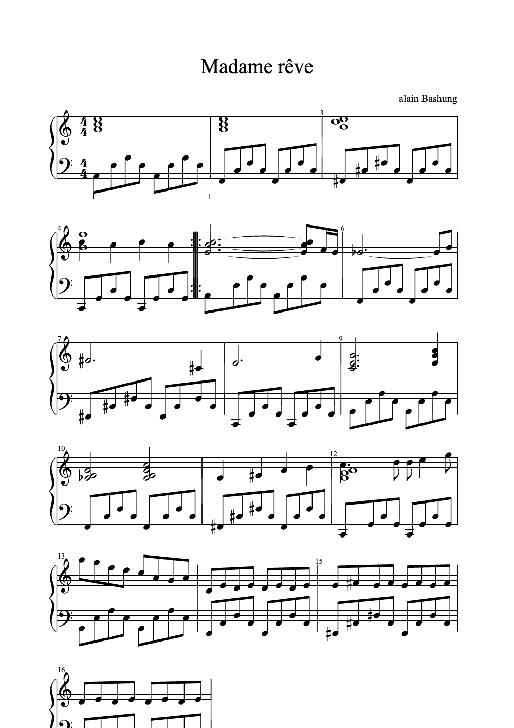 Sheet music preview for Madame Rêve