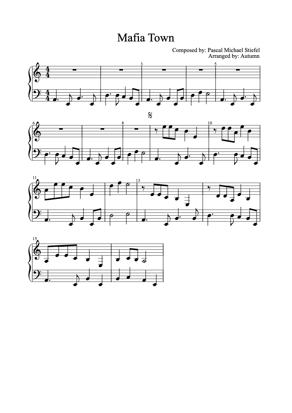Sheet music preview for Mafia Town